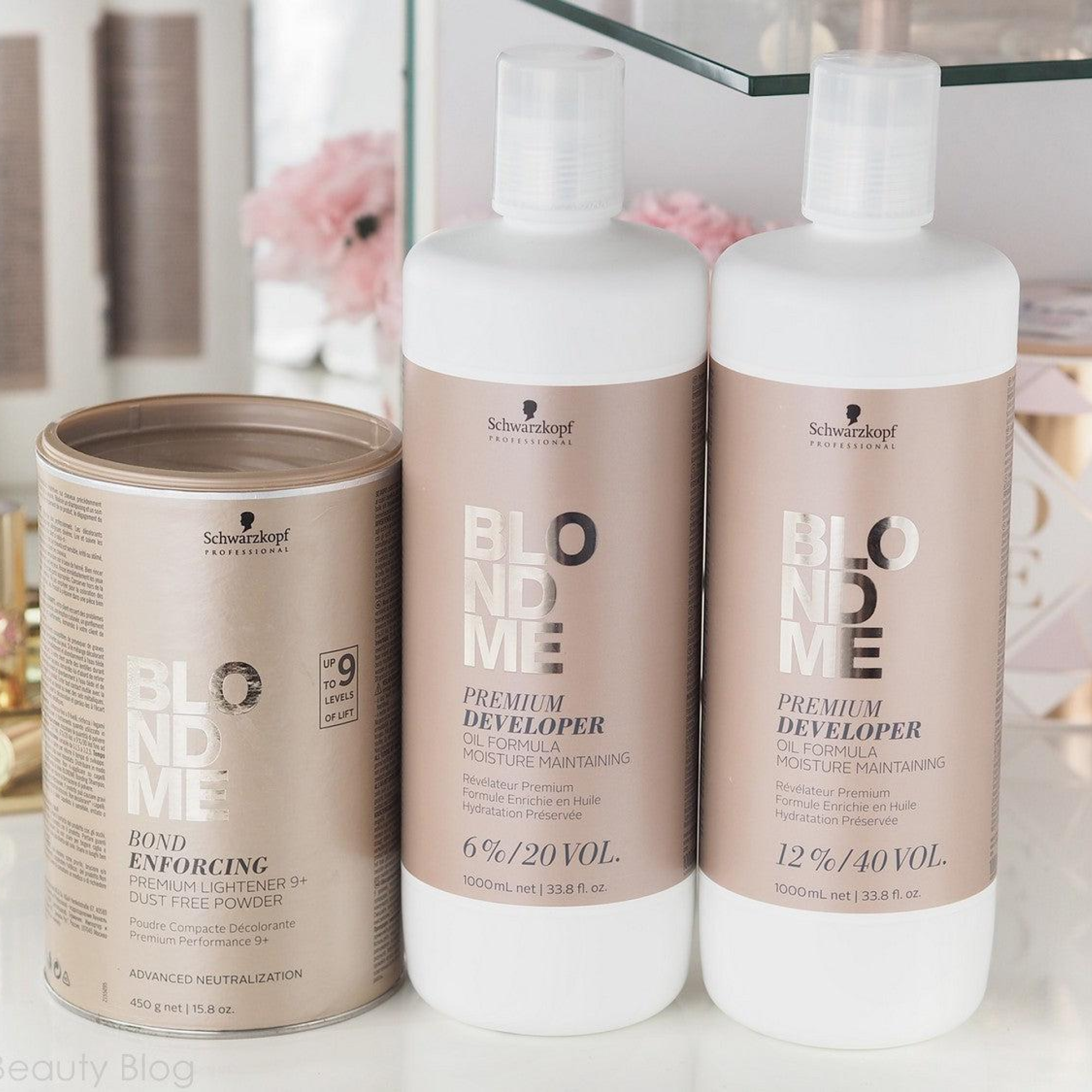 BLONDME Premium Lightener 9+ (15.8oz) & Developer 20 Volume.,40 Volume  Trio.