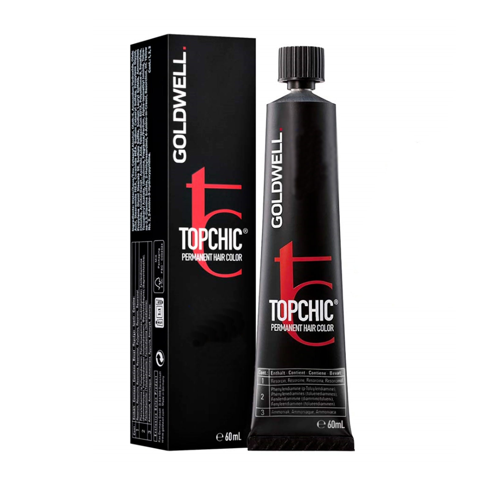 Tube de toutes les colorations permanentes pour cheveux Topchic (niveau 2 à niveau 6)